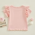 thumbnail image 3 of Bagilaanoe Toddler Baby Girls T-Shirts Solid Color Fly Sleeve Ribbed Tees 12M 18M 24M 3T 4T 5T Kids Summer Casual Tops, 3 of 6