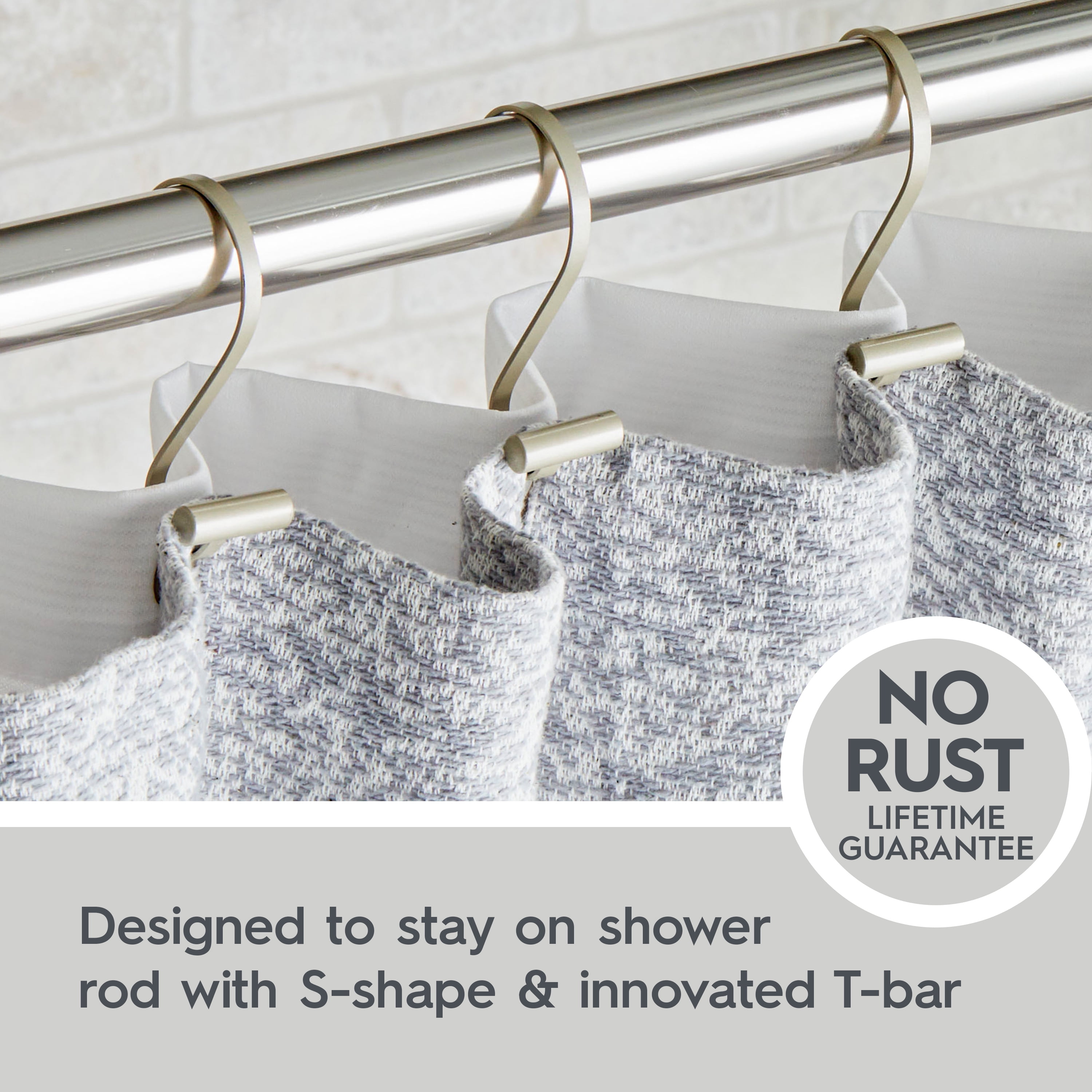 (3 pack) Better Homes & Gardens S-Shape Rustproof Stainless Steel Shower Hooks with T-Bar Ends, Nickel, 12