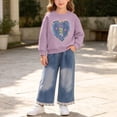 thumbnail image 6 of DJDLJWCJ 2 Piece Girls Casual Outfit Sets Cute Print Long Sleeve Crewneck Sweatshirt Elastic Waist Wide Leg Pants Set Purple Size 6M, 6 of 6