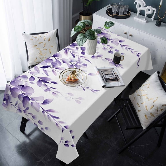 Purple Eucalyptus Tablecloth Rectangle Table Cloths 54x108 , Waterproof Tablecloth Outdoor Table Cloth, Botanical Plant Rustic Branch Floral Washable Table Cover for Kitchen Dining Party