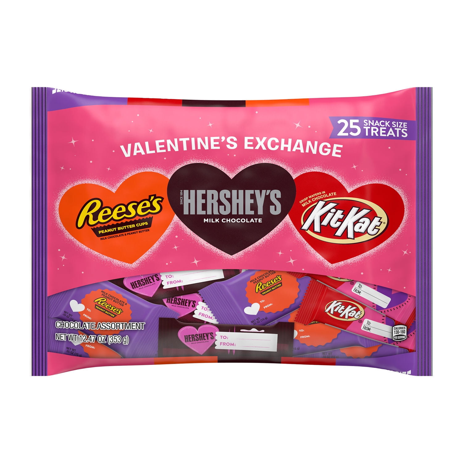 REESE'S, HERSHEY'S and KIT KAT®, Milk Chocolate Assortment Snack Size Candy, Valentine's Day, 12.47 oz, Variety Bag (25 Pieces)