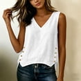 thumbnail image 4 of WRFWUL Womens Cotton Linen Sleeveless Tank Tops V-Neck Side Button Slit Hem Blouses Summer Casual Dressy Outfits, 4 of 6