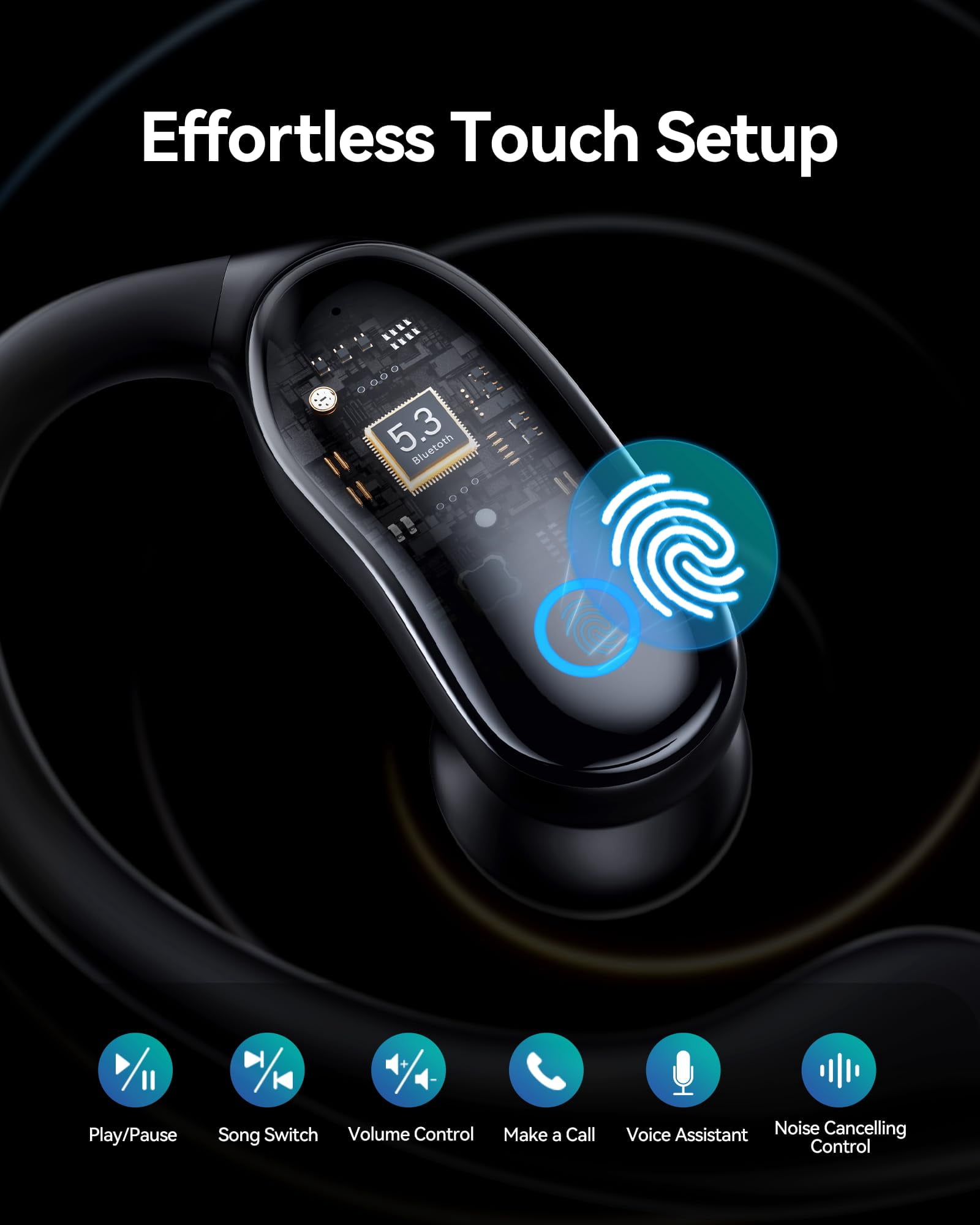 Active Noise Cancelling Ear Buds Wireless Earbuds 96hrs Playback Bluetooth Headphones Dual Battery Display Stereo Bass Earphones with Earhooks Microphone IPX7 Waterproof for Sports/Workout, Black