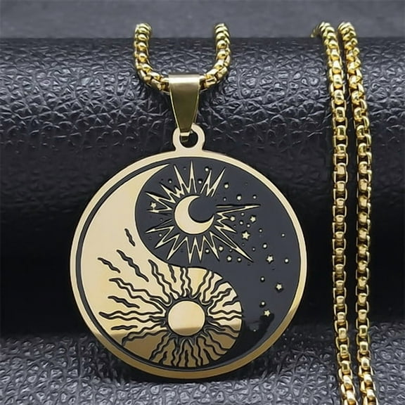 14K Yellow Gold Yin Yang Tai Chi Gossip Sun Moon Necklaces Chain for Women/Men  Necklaces Jewelry chaine collier