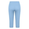 thumbnail image 5 of Women's Plus Size Capris - Ribbed Cropped Pants for Women Casual Solid Color Elastic Waist Stretch 3/4 Length Yoga Pants, Y-2-Light Blue, L, 5 of 8