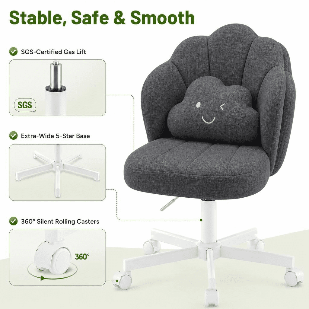 CloudRest Pro Vanity Desk Chair ,18.5" Extra Wide Seat Height Adjustable Furry Desk Chair with Cloud Pillow for Living Room & Bedroom,