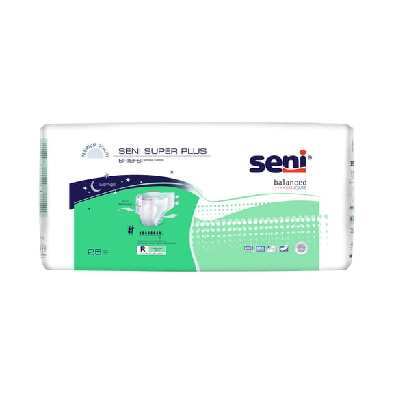 Seni Super Plus Adult Incontinence Brief Regular Heavy Absorbency Breathable / Overnight, S-RE25-BP1, Severe, 25 Ct