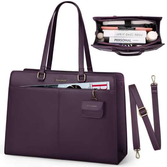 RAINSMORE Laptop Bag for Women 15.10 inch Laptop Tote Briefcase Waterproof Leather Computer Bag Work Tote Bags,Dark Purple