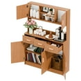 thumbnail image 3 of Hzsb Kitchen Pantry Storage Cabinet, Freestanding Hutch Cabinet with Buffet Cupboard, Utility Pantry with Microwave Stand, Household Wall Tall Sideboard with 3 Drawers, 5 Doors and Open Shelves, 3 of 7