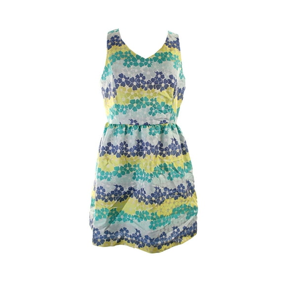 Kensie Womens  Blue Combo Sleeveless Floral-Print A-Line Dress L
