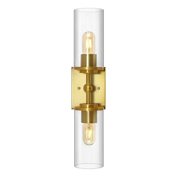 SAFAVIEH Lolita 2-Light LED Brass Gold Iron Wall Sconce with Clear Shade