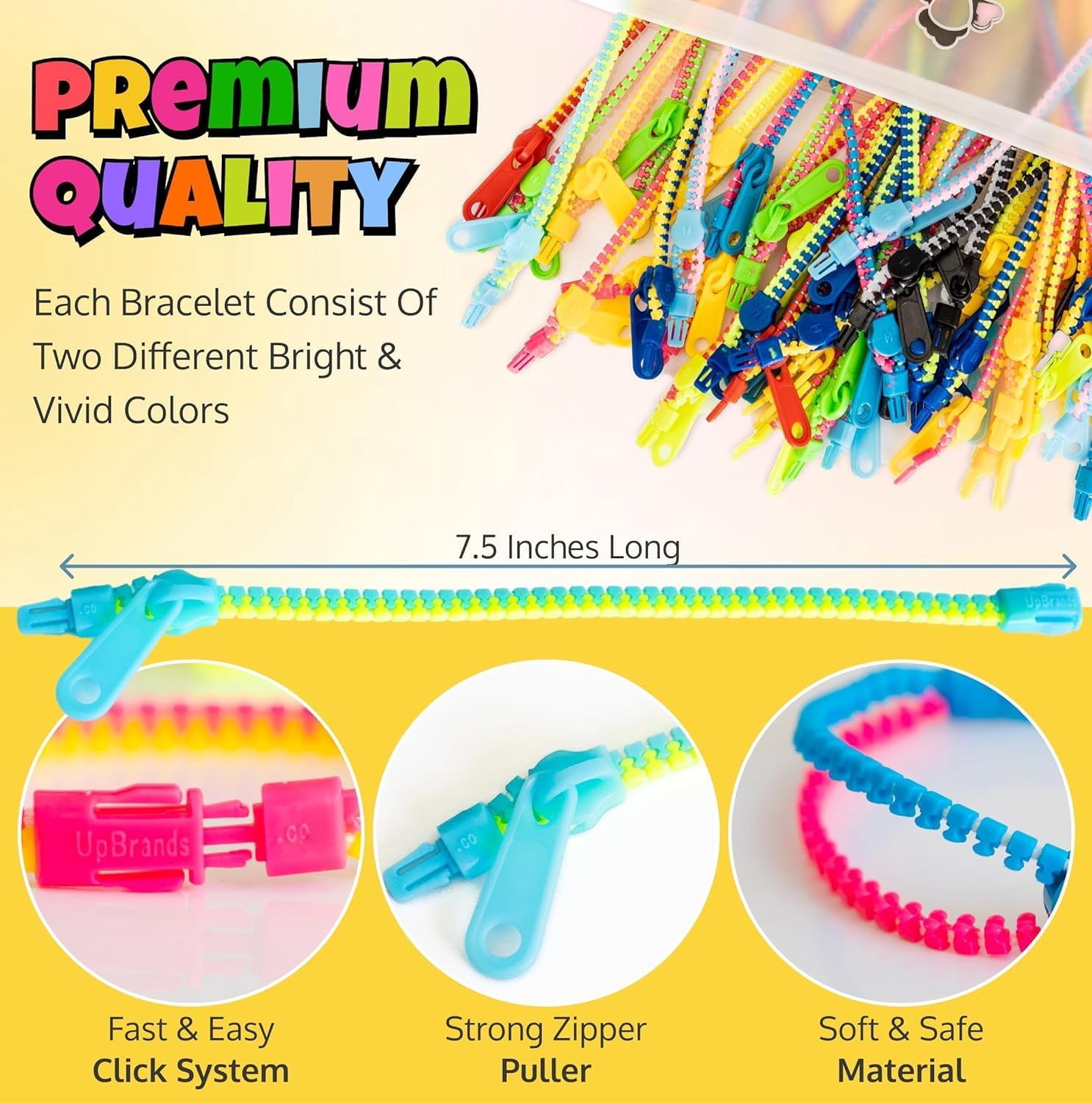 UpBrands 60 Easter Egg Fillers Small Toys: Zipper Bracelets 7 1/2” Sensory Bulk Set, Fidget Toys, Kit for Easter Egg Hunt, Birthday, Goodie Bags, Pinata Filler, Classroom Rewards