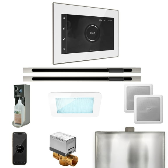 Mr Steam XDream Max Steam Shower Pkg w/iSteamX Control and Linear Steamhead in White Polished Nickel