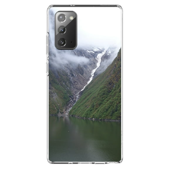 DistinctInk Clear Shockproof Hybrid Case for Galaxy Note 20 ULTRA (6.9" Screen) - TPU Bumper, Acrylic Back, Tempered Glass Screen Protector - Tracy Arm Fjord Waterfall