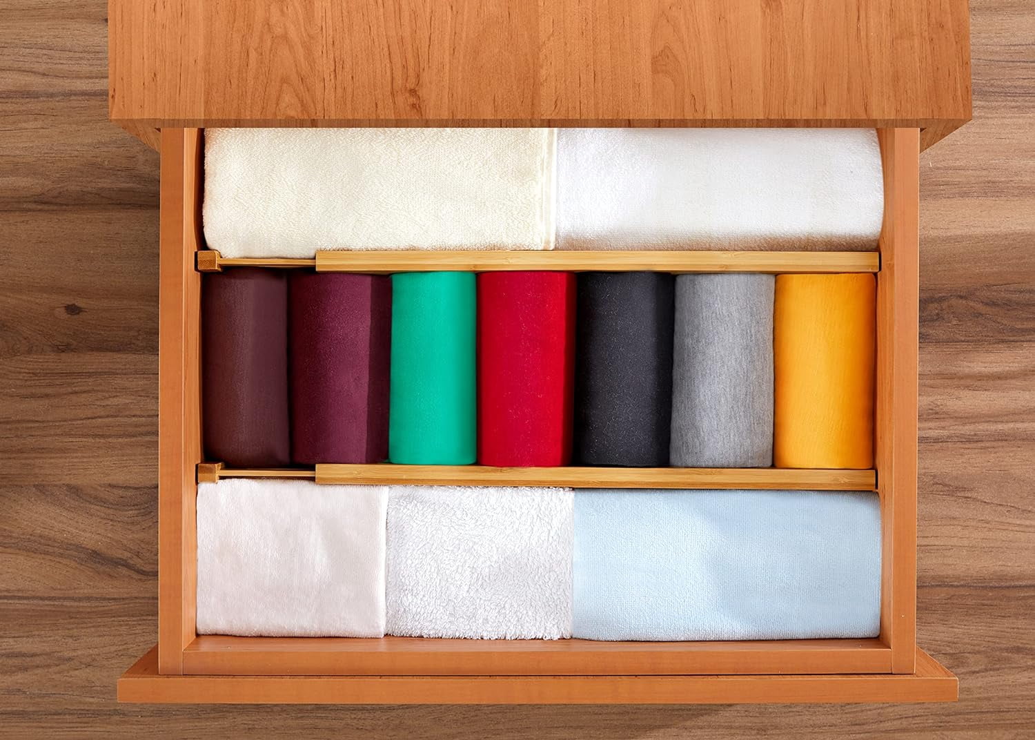 Large Drawer Organizer (18" - 22") Adjustable Bamboo Drawer Dividers Organizers, Expandable Drawer Separators for your Kitchen, Bedroom, Bathroom, Dresser, Office, and More (4 pieces)