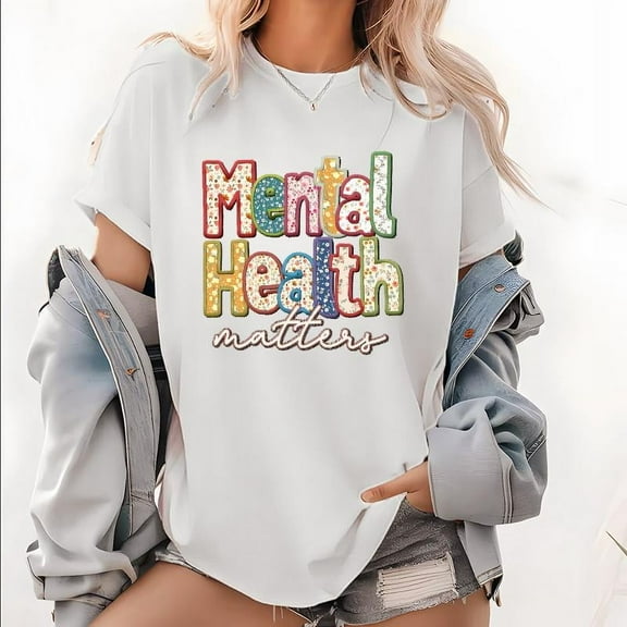 Mental Wellness Graphic Tees "Self-Care Matters" Design Pattern Tops for Unisex Daily Outfits Cotton Print T Shirts,S-5XL