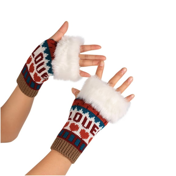 qolati Women's Gloves & Mittens Winter Fingerless Gloves for Women Cute Cable Knit Gloves Lightweight Faux Fur Thumbhole Stretchy Wrist Sleeves