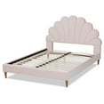 thumbnail image 3 of Baxton Studio Odille Modern Glam Light Pink Velvet Upholstered Walnut Brown Finished Wood Queen Size Seashell Shaped Platform Bed, 3 of 8