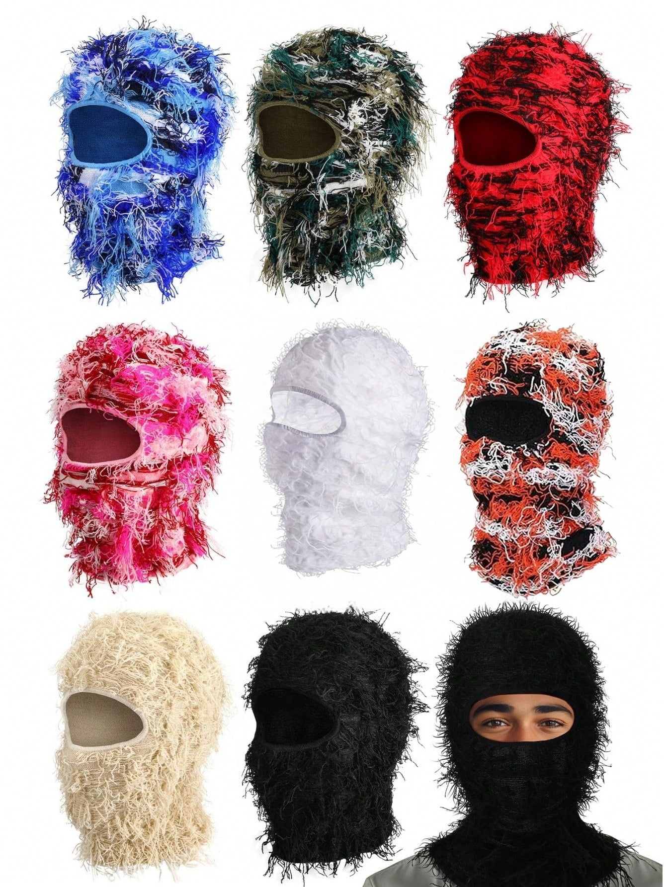 Distressed Fuzzy Balaclava Ski Mask, Multicolor, 1 Pack