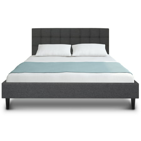 Best Choice Products Full Upholstered Platform Bed With Stitched Headboard, Wooden Slats- Gray