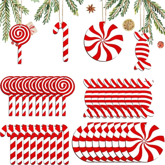 36Pcs Wooden Candy Cane Christmas Hanging Ornaments, Classic Lollipop‑Style Tree Decor for Fireplace Door Wall Holiday Party Decoration