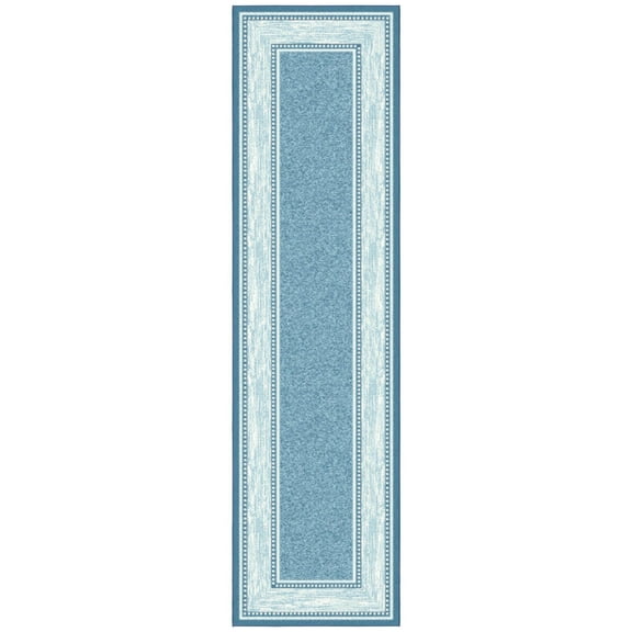 Ottomanson Border Hallway Runner Rug 2'7" x 9'10" - Non Slip Low Pile Carpet, Blue