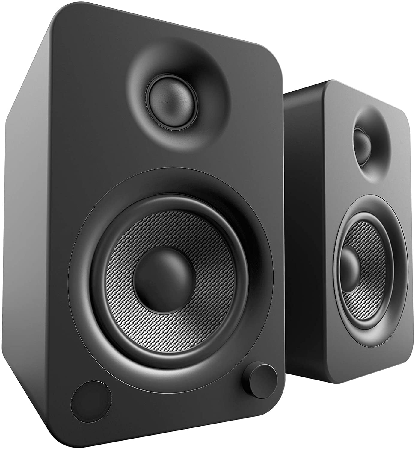 Kanto YU4MB 140W Bookshelf Speakers with Bluetooth - Matte Black (Pair) with Kanto SP26PLW 26" Fixed-Height Stands for Bookshelf Speakers - White (Pair) (2022)