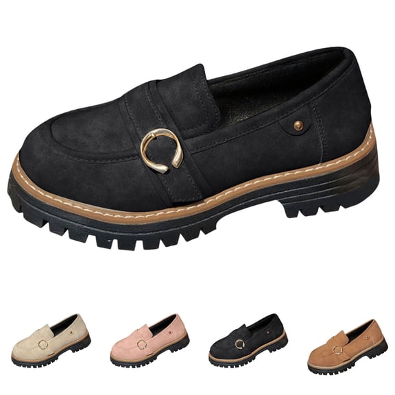 AUDeals Women's Mary Jane Loafers, Platform Slip On Shoes with Round Toe Comfort for Church, School and Work (Black, 8)
