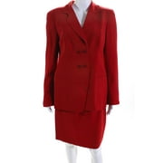 Angle View: Pre-owned|Giorgio Armani Womens Double Breasted Notched Lapel Skirt Suit Red Wool Size 10