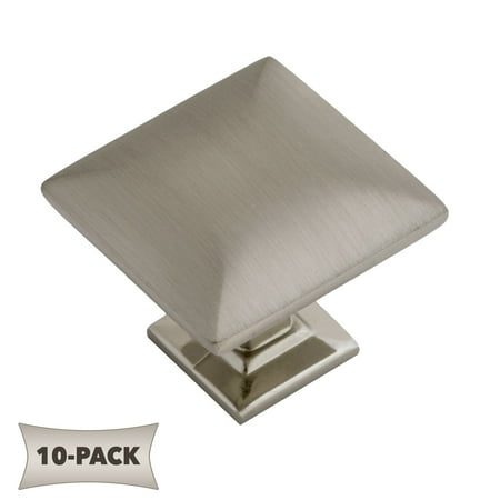 10 Pack Modern Pyramid Square Kitchen Cabinet Hardware Knob 1 1/4 Inch, Satin Nickel