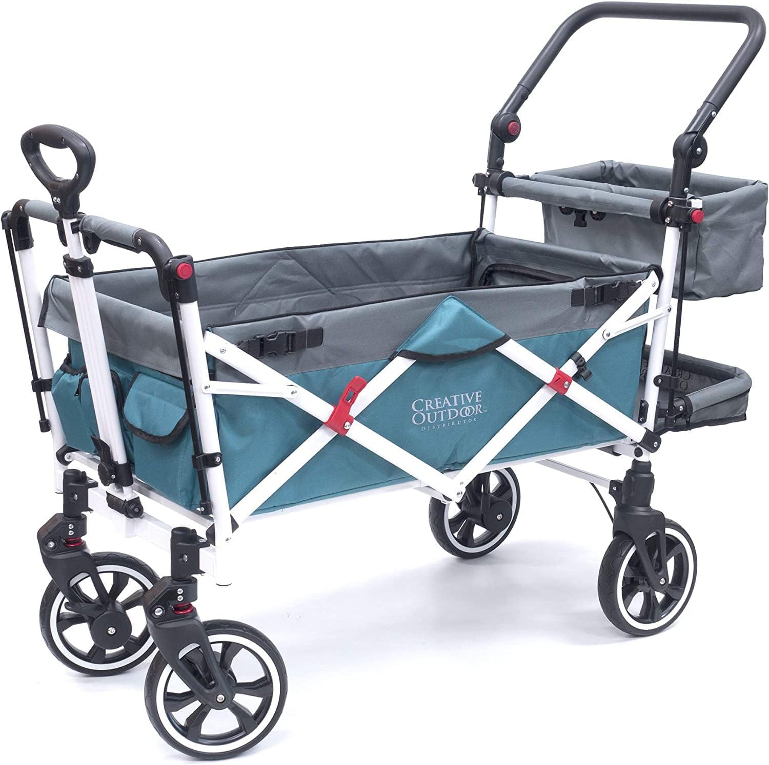Creative Outdoor Push Pull Wagon Stroller with Canopy Folding Wagon for Kids, Black/Gray
