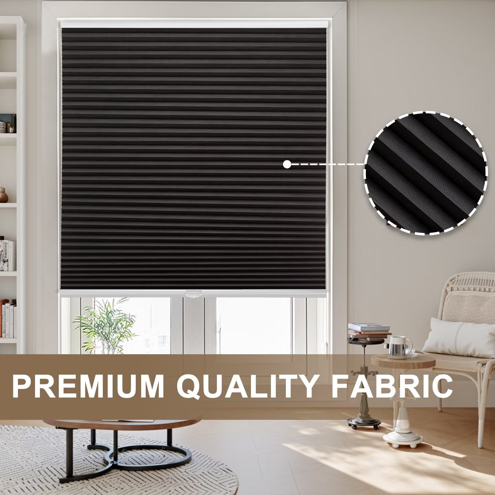 MYshade Cordless Black-36"W*72"H Blackout Cellular Shades 1.5 inch Honeycomb Blinds for Indoor Windows Insulated Noise Reducing Window Shades & Blinds for Home