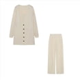 thumbnail image 2 of Conjunto de 3 Piezas de Punto para Mujer: Cárdigan de Larga, Camiseta Sin Mangas, Pantalón y Chándal. Caqui L, 2 of 10