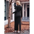 thumbnail image 2 of Womens Ruched Guest Gown Long Sleeve Split Bodycon Evening Dress V Neck Plain Twisted Waist Long Dresses Fall, 2 of 7