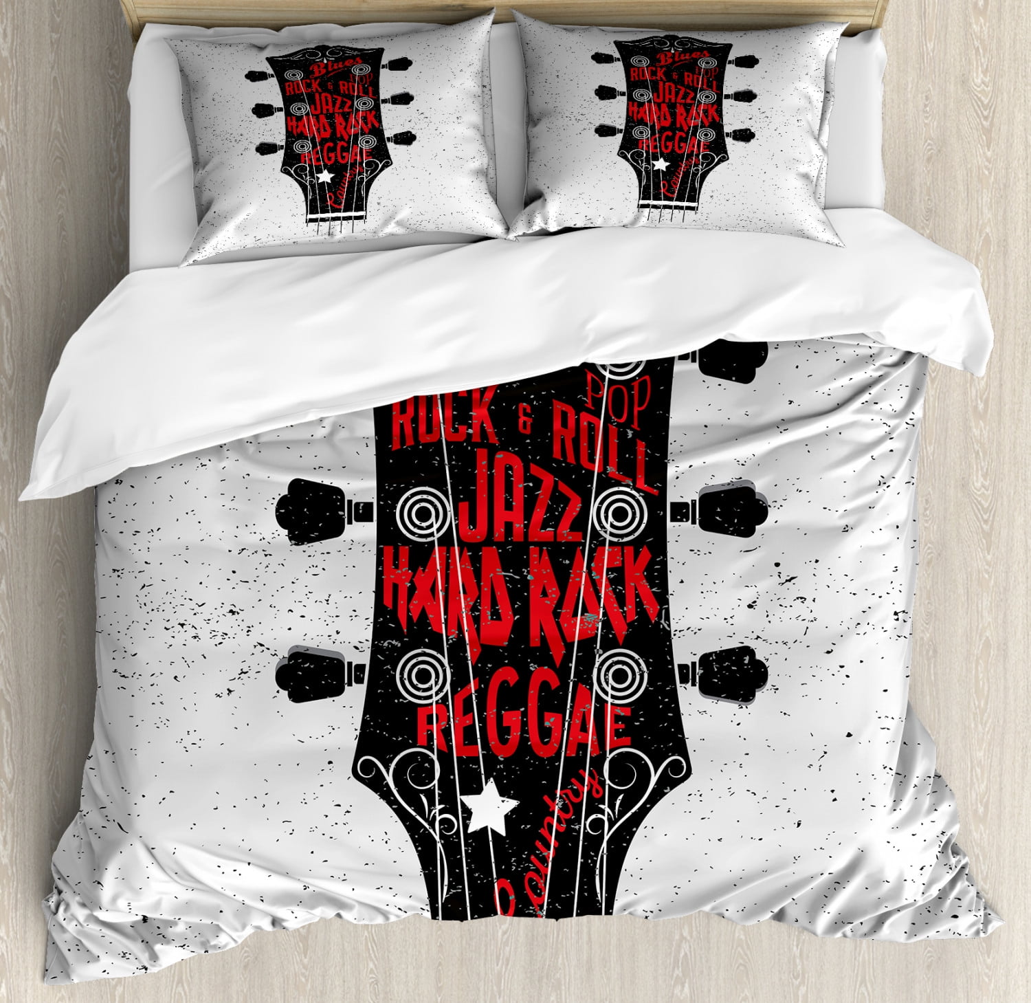 Guitar Duvet Cover Set Hand Drawn Genres Blues Pop Hard Rock