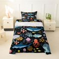 thumbnail image 2 of Manfei Sea Coral Whale Twin Sheets, Undersea Animal Bedding, Black Blue, 3 Pieces, 1 Flat Sheet, 1 Fitted Sheet and 1 Pillowcase, 2 of 6