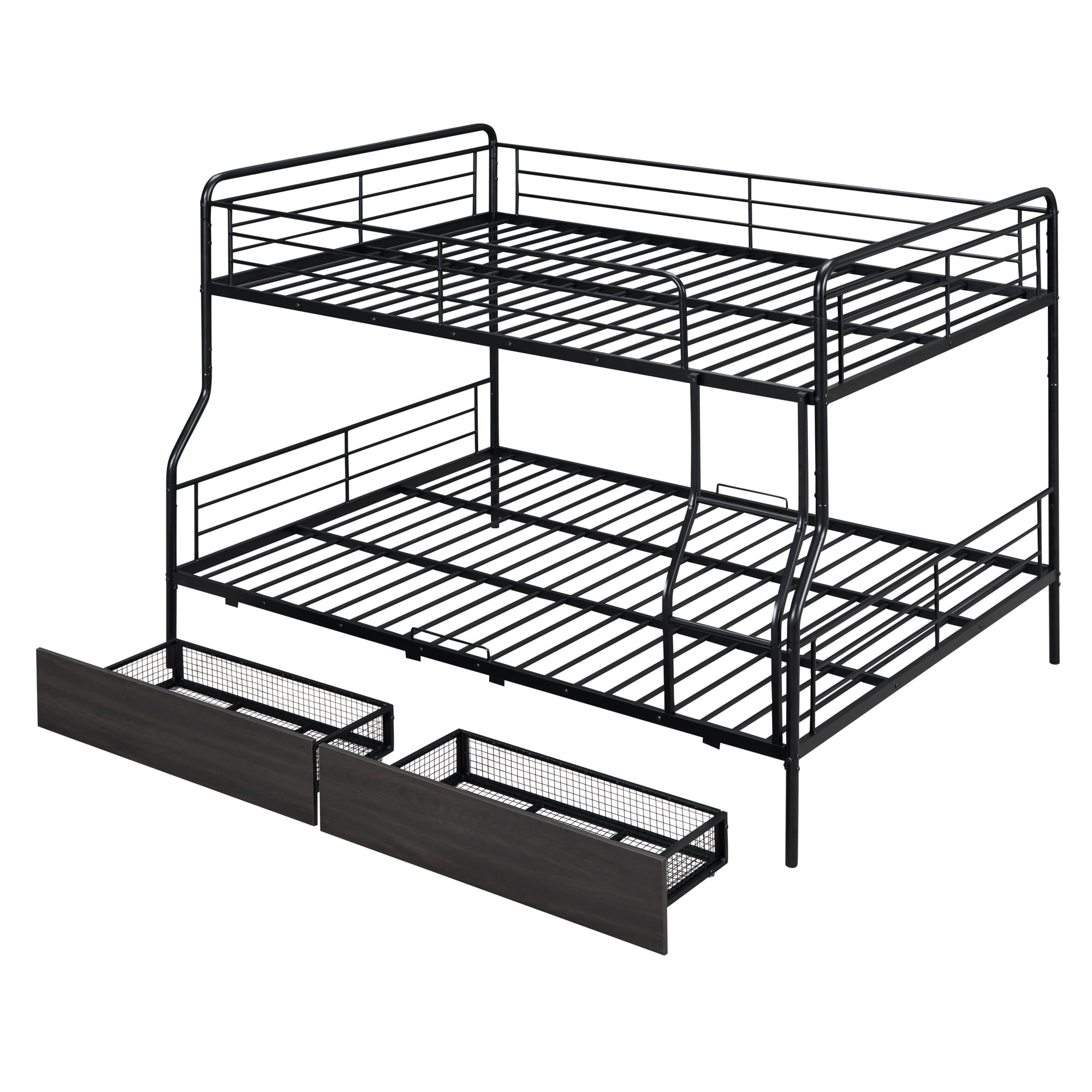 Aukfa Full XL over Queen Metal Bunk Bed with 2 Drawers for Teens, Adults, Dorm, Black