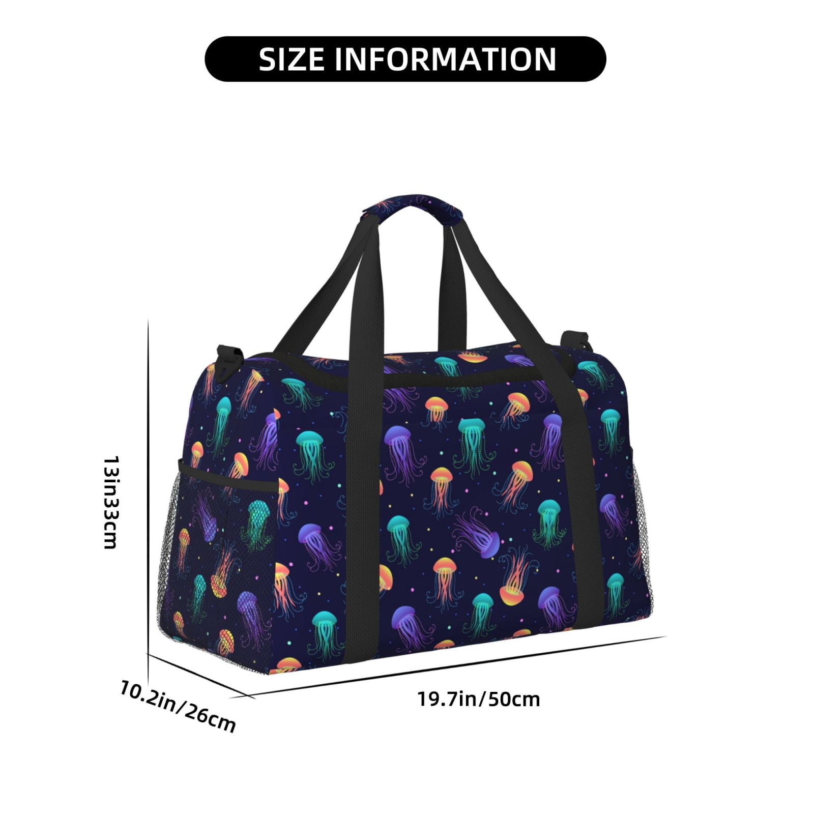 Fuzoiu Sea Jellyfish Print Travel Duffle Bag,Carry On Tote Bags,Duffel Bag,Sport Gym Bag, Hospital Bag for Labor and Delivery, Overnight Bag,Luggage Bag