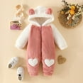 thumbnail image 4 of Baby Snowsuit Infant Snowsuit Long Sleeve Bear Ears Hooded Romper Newborn Fleece Jumpsuit Baby Winter Clothes Red 9 Months-12 Months, 4 of 7