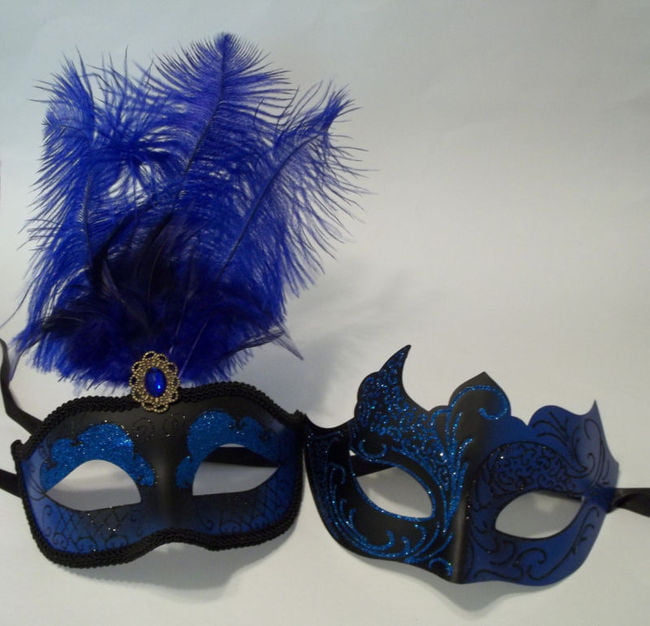 Stick Masquerade Mask Couple Birthday Party Laser metal Feather Wider Mens Mask 