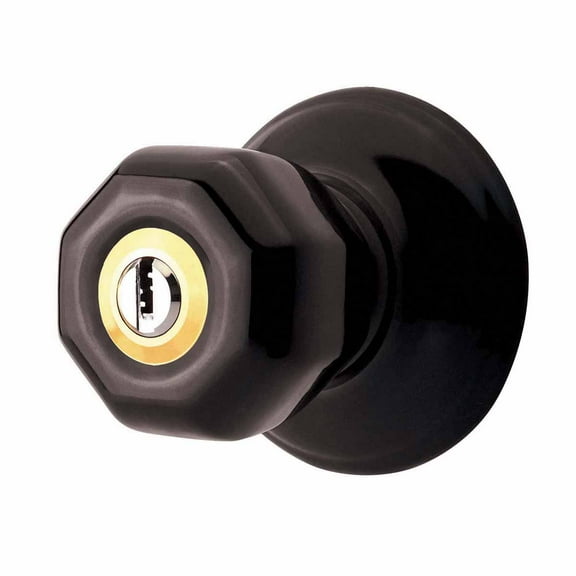 Renovators Supply Porcelain Door Lock 2 in Adjustable Backset Black Hexagonal Door Knob with Lock
