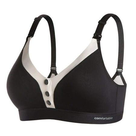 

Front Open Breast Feeding Bra Postpartum Skin Friendly Deep V Breathable Push Up Nursing Bra Black L