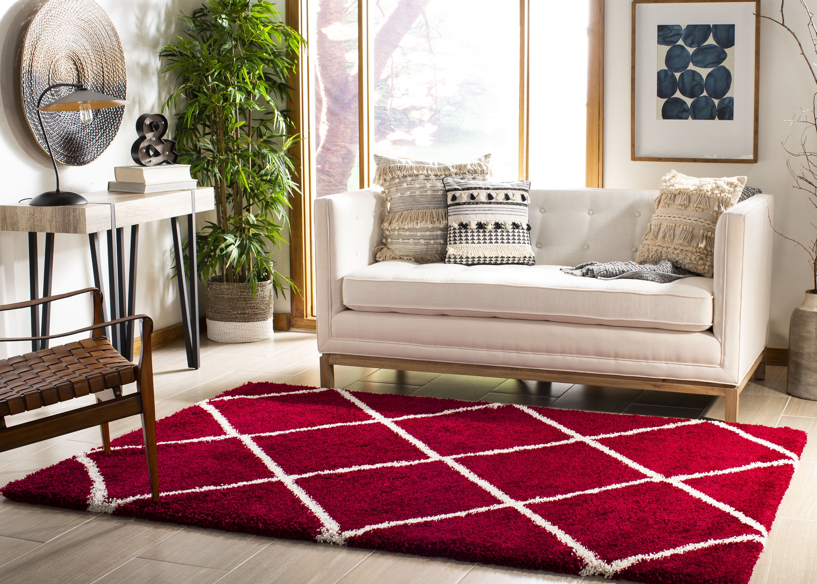 Safavieh Hudson Amias Geometric Shag Area Rug, Red/Ivory, 11' x 15'