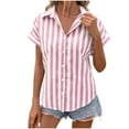 thumbnail image 2 of UPPADA Striped Button Down Shirts for Women Dress Shirts Short Sleeve Casual Lapel Collared Office Work Shirt with Pocket Hot Pink,XXL, 2 of 8