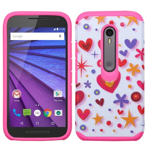 bijtend Verlaten Omgaan met For Motorola Moto G 3rd Gen Hard Design +Silicone Cover Protector Case  (Heart Graffiti White/Hot Pink) - Walmart.com