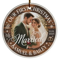 Our First Christmas Married Ornament, Photo Frame Mr & Mrs Married Christmas Ornament Gift for Newlyweds, 1st Christmas Married Ornament