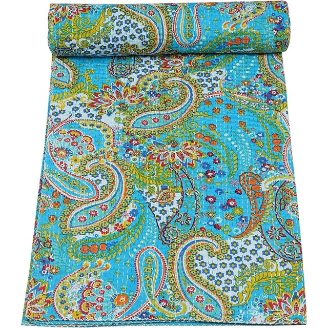 ColorFull House Couverture Indienne en Coton Imprimé Paisley Fait Main, Drap, Couvre-Lit, Jeté (Double 90 Pouces x 108 Pouces)