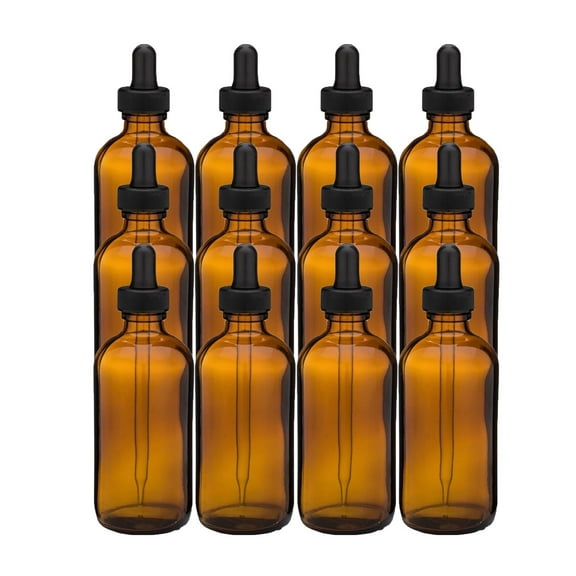 Amber 4oz Dropper Bottle (120ml) Pack of 12 - Glass Tincture Bottles with Eye Droppers for Essential Oils & More Liquids - Leakproof Travel Bottles