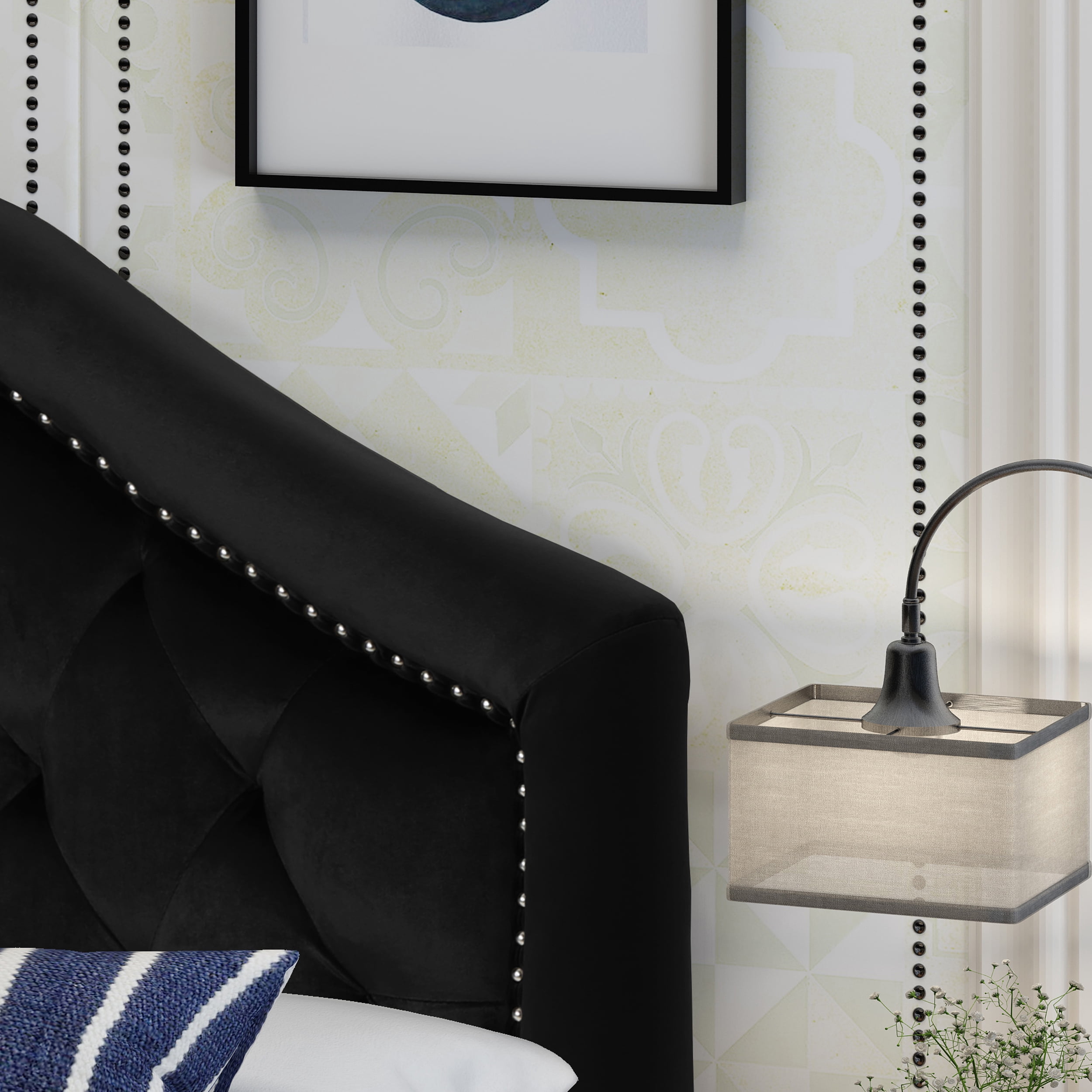Noble House Miller Velvet Queen/Full Headboard,Black
