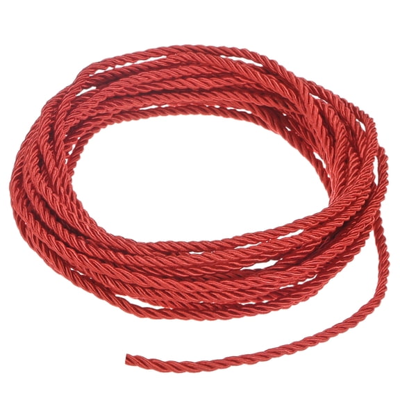 Uxcell 5 Yards Soft Twisted Rope Trim, 3 mm/0.12 in Red Polyester Twisted Silk Rope Cord for DIY Craft